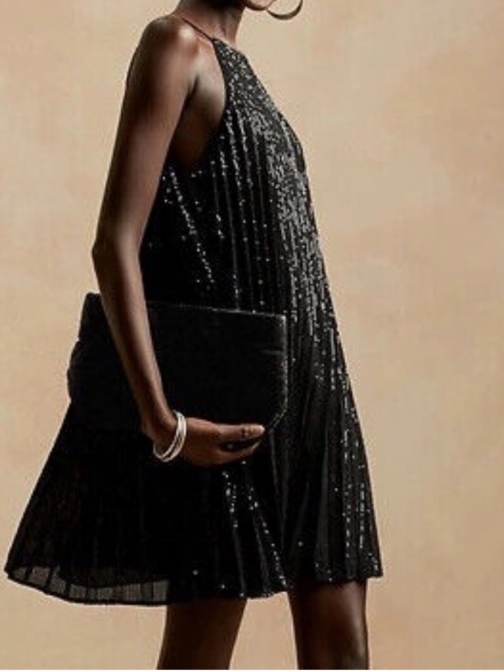 Banana Republic Black Sequin Halter Party Dress